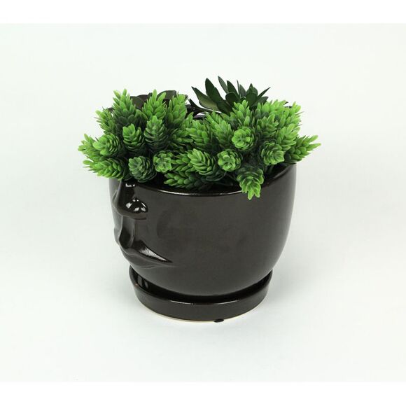 Brown Ceramic Face Planter Decorative Flower Pot Plant Holder Decor - Picture 2 of 3